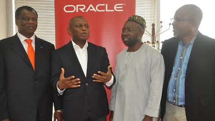 (L-r): Austin Okere, group chief executive officer, Computer Warehouse Group, Adebayo Sanni, country managing director, Oracle Nigeria, Abdulahmed Mustapha, director general, Lagos State Financial Systems Management Bureau and Toju Onaiwu, director, Software at Edo State ICT Agency, during a roundtable with the press in Lagos.